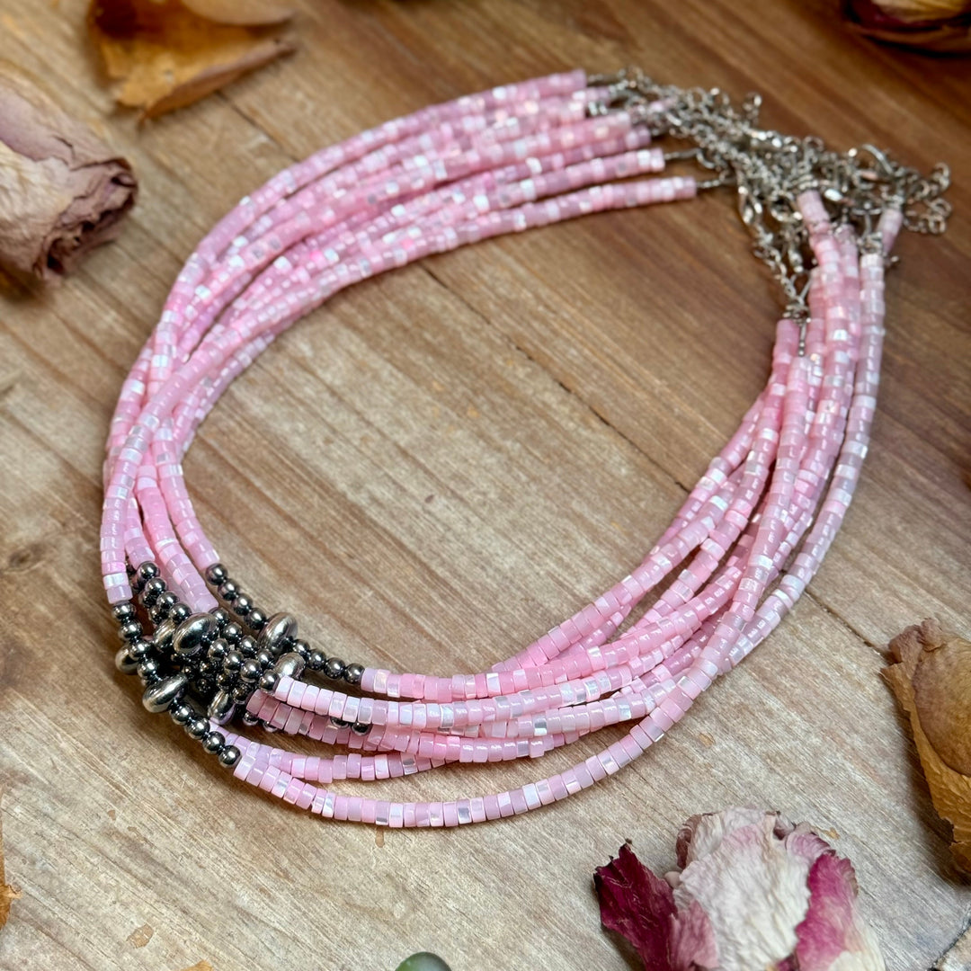 Pink Shell Heishi Necklace – 15" Necklaces Shopify Collective The Bijoux FAB Jewelry The Bijoux FAB Jewelry