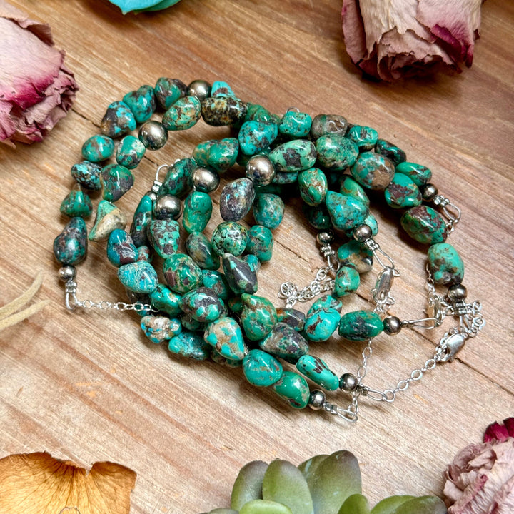 Turquoise Nugget Bracelet with Sterling Silver Pearls – 7” + Extender Bracelets Shopify Collective The Bijoux FAB Jewelry The Bijoux FAB Jewelry
