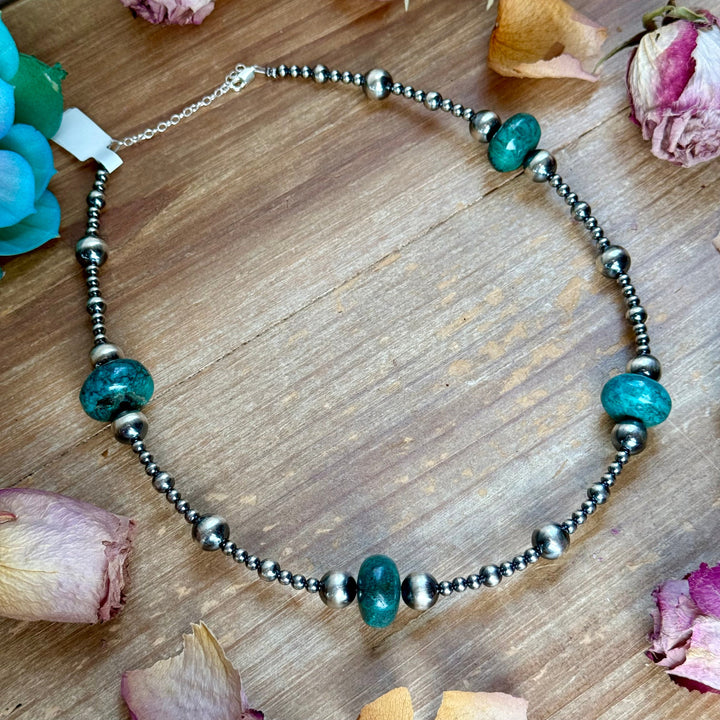 18.5” Turquoise Necklace – Sterling Silver Pearls Necklaces Shopify Collective The Bijoux FAB Jewelry The Bijoux FAB Jewelry