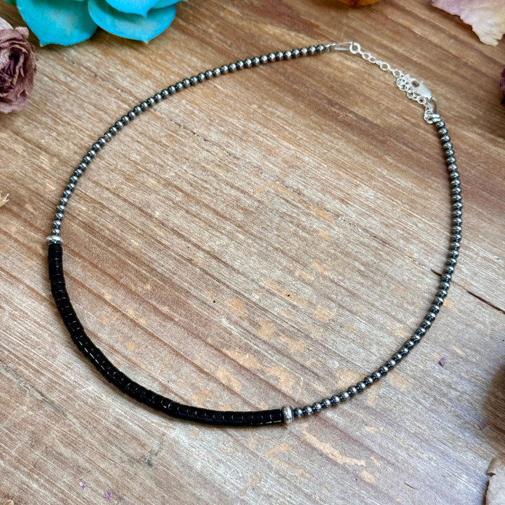 14” Black Onyx Heishi Necklace – Sterling Silver Pearls & Saucers Choker Shopify Collective The Bijoux FAB Jewelry The Bijoux FAB Jewelry