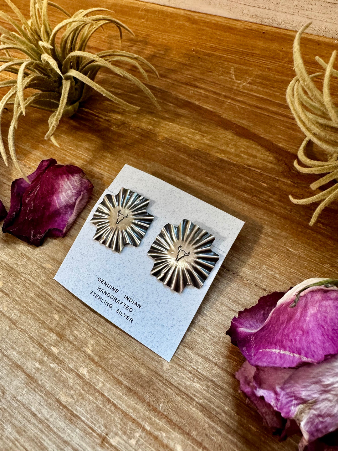 Square Cross Stud Earrings with Longhorn Skull – Sterling Silver Earrings Shopify Collective The Bijoux FAB Jewelry The Bijoux FAB Jewelry