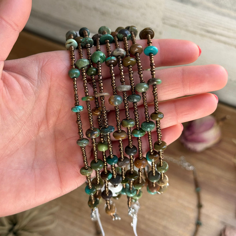 14” Bronze Seed Bead Necklace with Real Turquoise rondelle Choker Shopify Collective The Bijoux FAB Jewelry The Bijoux FAB Jewelry