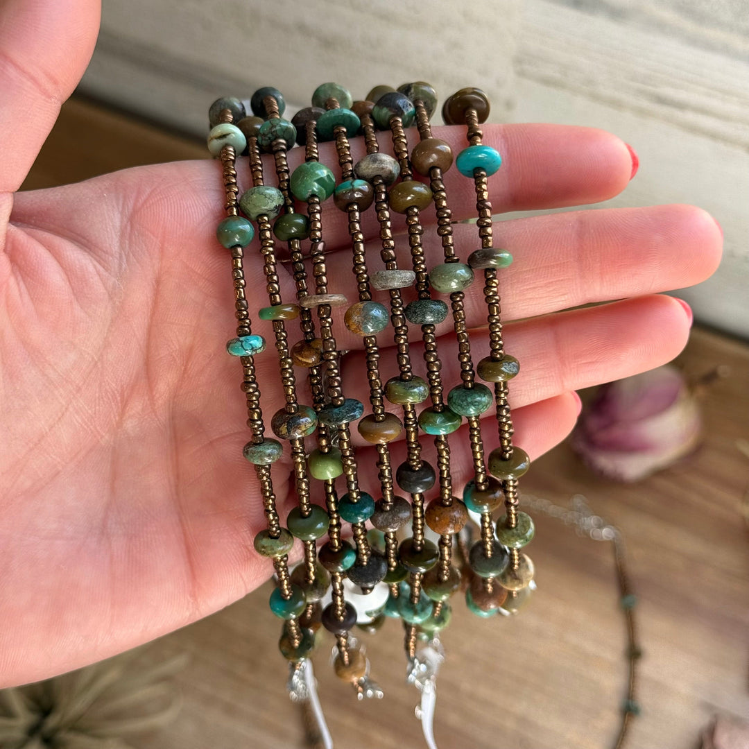 14” Bronze Seed Bead Necklace with Real Turquoise rondelle Choker Shopify Collective The Bijoux FAB Jewelry The Bijoux FAB Jewelry