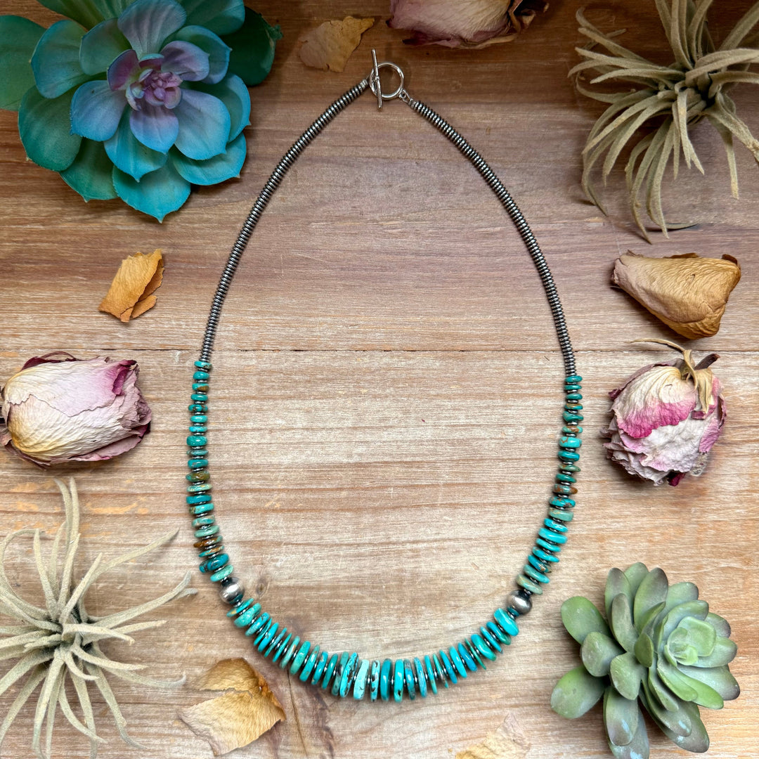 Turquoise Graduated Necklace with Hematite & Sterling Silver Accents – 23” Necklaces Shopify Collective The Bijoux FAB Jewelry The Bijoux FAB Jewelry