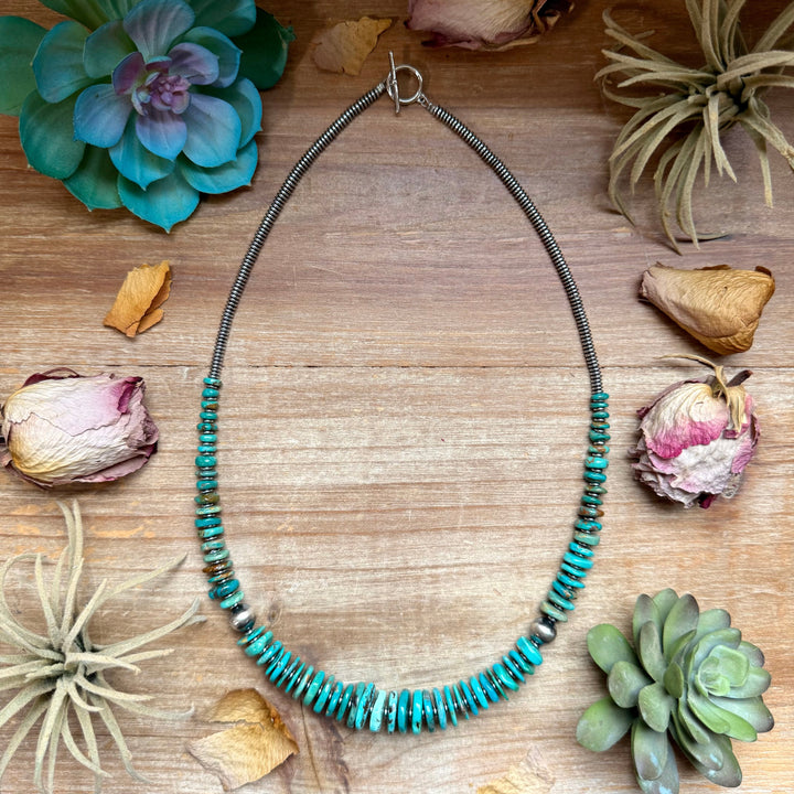 Turquoise Graduated Necklace with Hematite & Sterling Silver Accents – 23” Necklaces Shopify Collective The Bijoux FAB Jewelry The Bijoux FAB Jewelry
