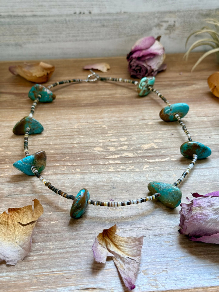 22” Chunky Turquoise & Dark Brown Shell Heishi Necklace Necklaces Shopify Collective The Bijoux FAB Jewelry The Bijoux FAB Jewelry