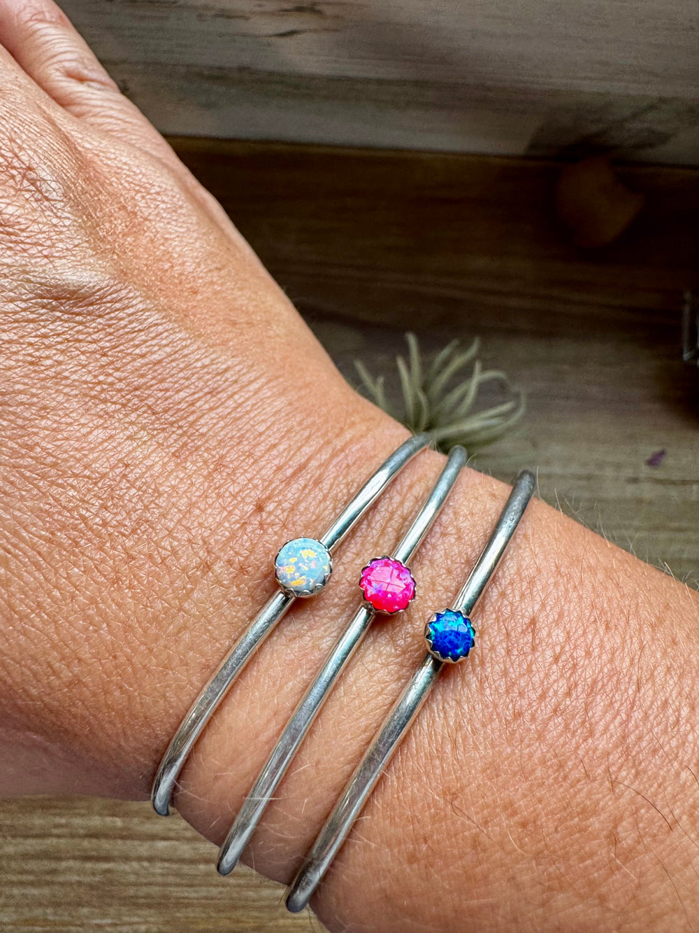 Small Opal Cuff Bracelet – Choice of Pink, Blue, or White – Sterling Silver bracelets Shopify Collective The Bijoux FAB Jewelry The Bijoux FAB Jewelry
