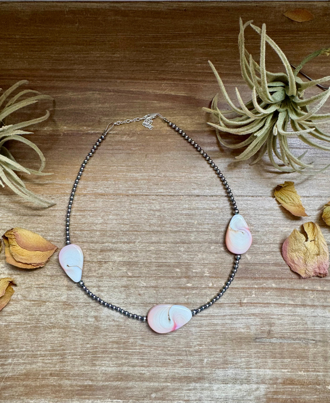 Sterling Silver Choker – 3 Flat Pink Conch Teardrops – 14.5" Approx. Necklaces Shopify Collective The Bijoux FAB Jewelry The Bijoux FAB Jewelry