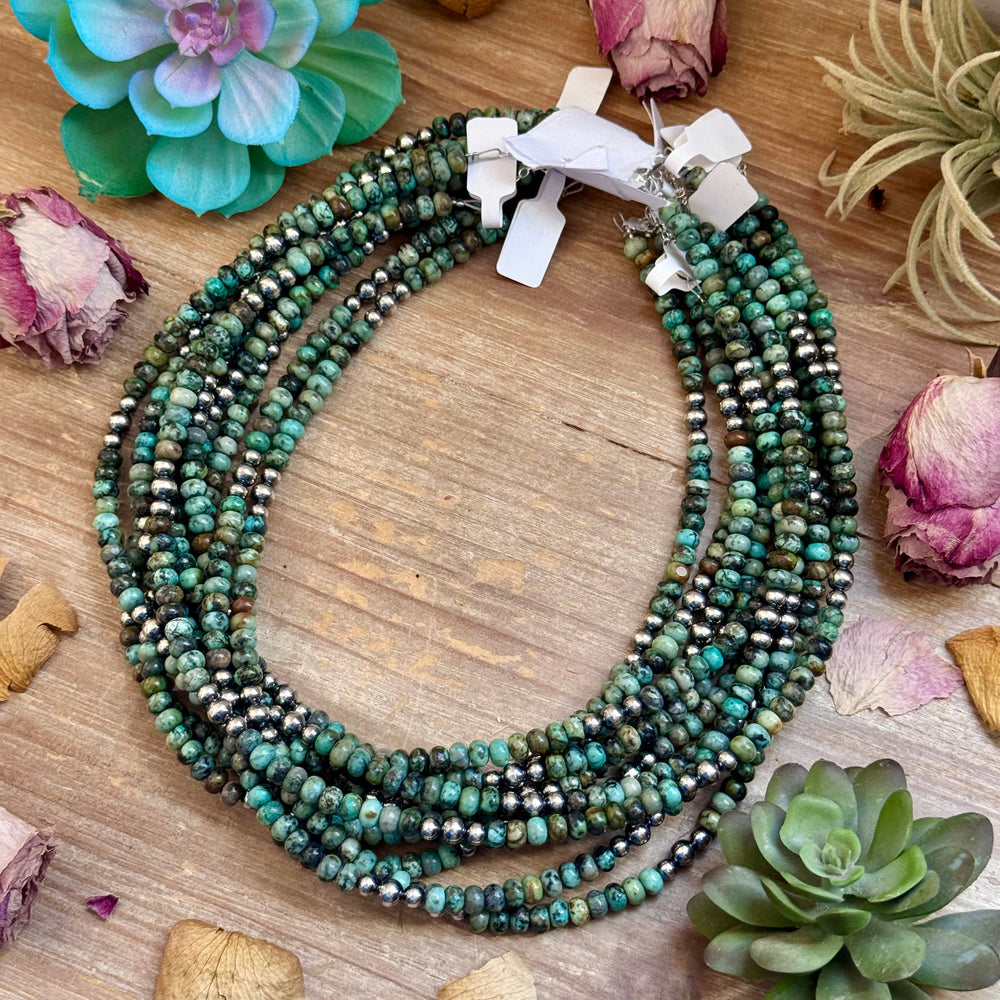 African Turquoise & Sterling Pearl Necklace 19” Necklaces Shopify Collective The Bijoux FAB Jewelry The Bijoux FAB Jewelry
