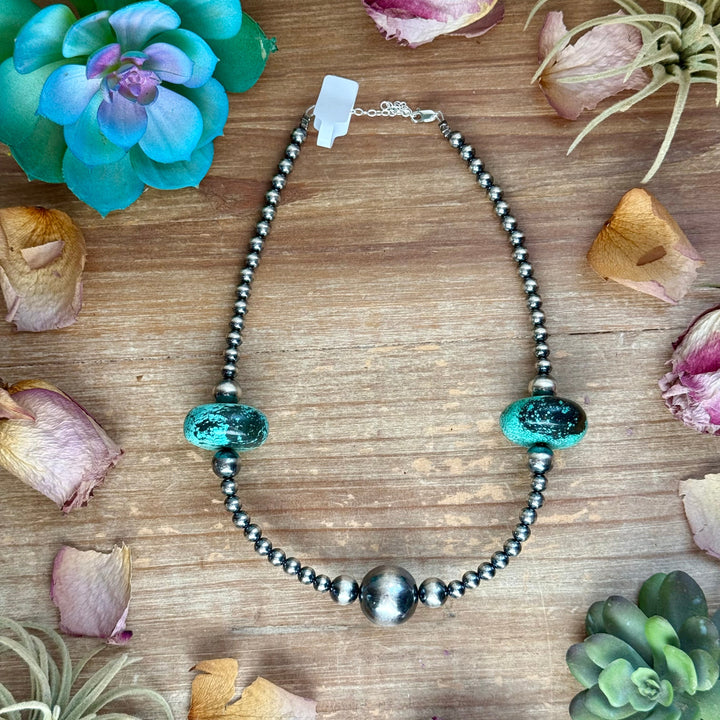 16” Turquoise Rondelle Necklace – Sterling Silver Pearls Necklaces Shopify Collective The Bijoux FAB Jewelry The Bijoux FAB Jewelry