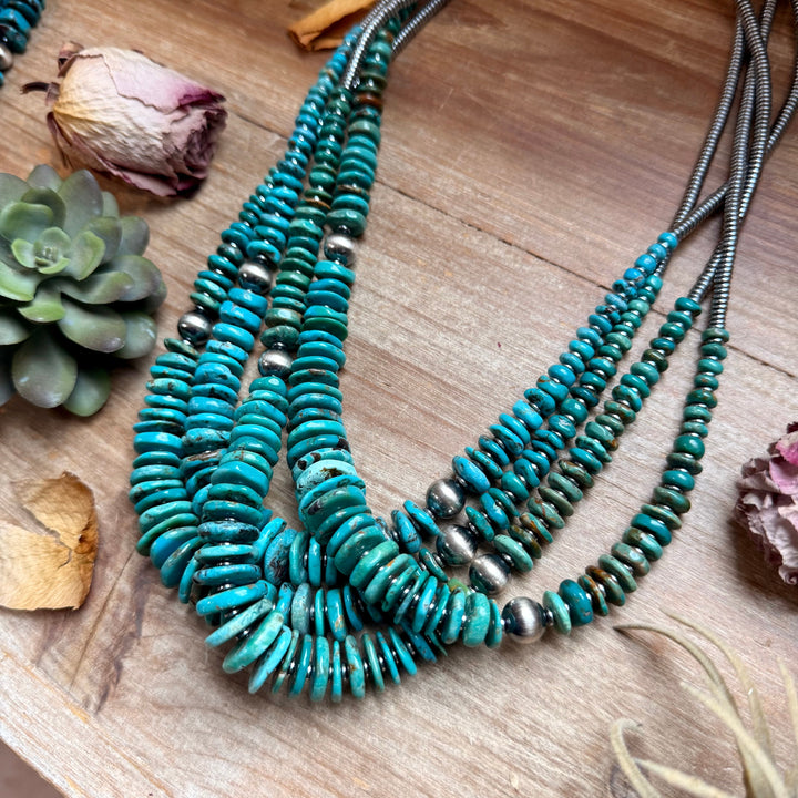 Turquoise Graduated Necklace with Hematite & Sterling Silver Accents – 23” Necklaces Shopify Collective The Bijoux FAB Jewelry The Bijoux FAB Jewelry