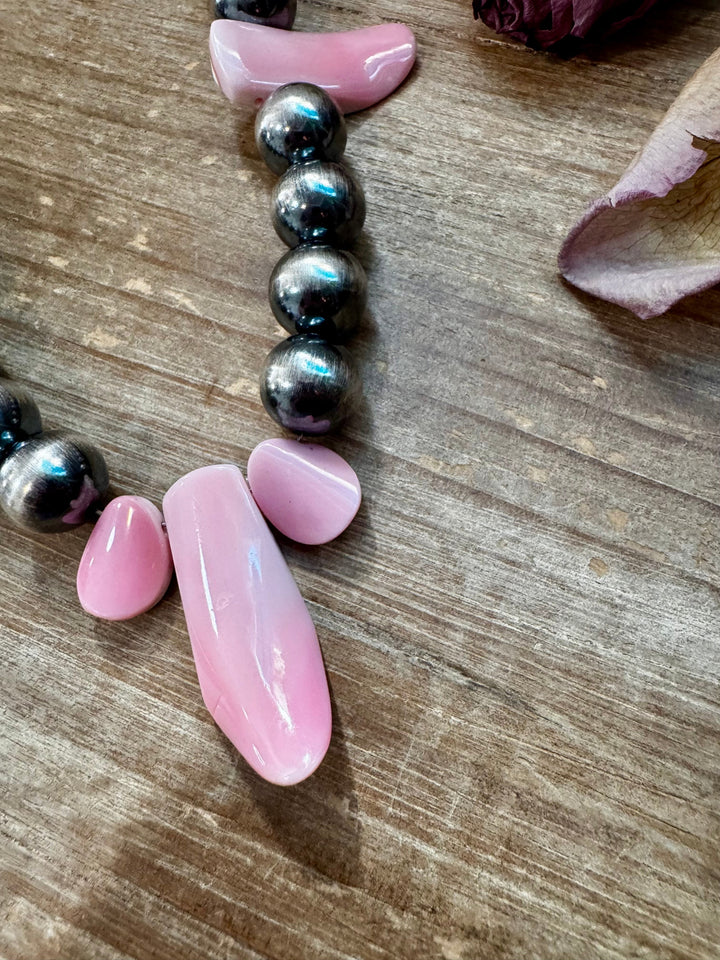 NFR Collection Necklace – 8mm & 14mm Sterling Silver Pearls with Pink Conch Shell – 23" Necklaces Shopify Collective The Bijoux FAB Jewelry The Bijoux FAB Jewelry