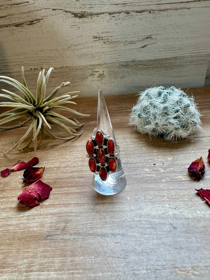 Cluster - size 8 - red spiny and sterling silver ring Shopify Collective The Bijoux FAB Jewelry The Bijoux FAB Jewelry