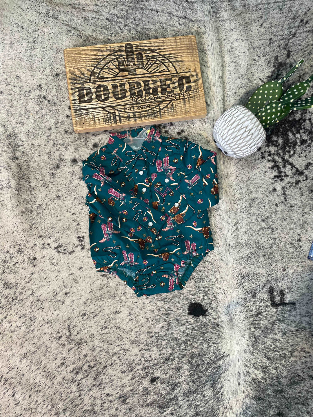 Baby Girl's Long Sleeve Allover Print Western Snap Bodysuit Onesie Wrangler