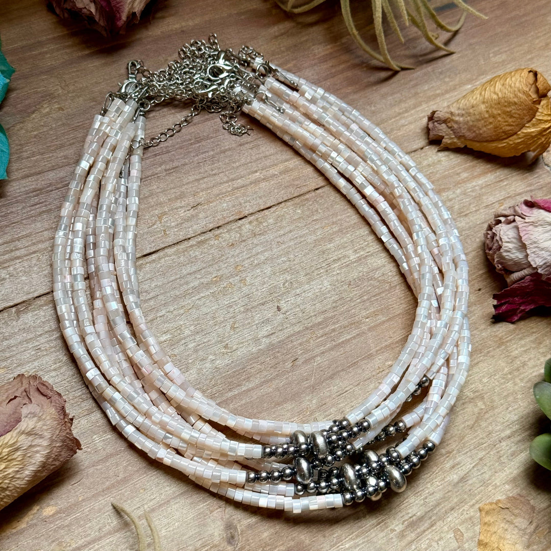 Cream Shell Heishi Necklace – 15" Necklaces Shopify Collective The Bijoux FAB Jewelry The Bijoux FAB Jewelry