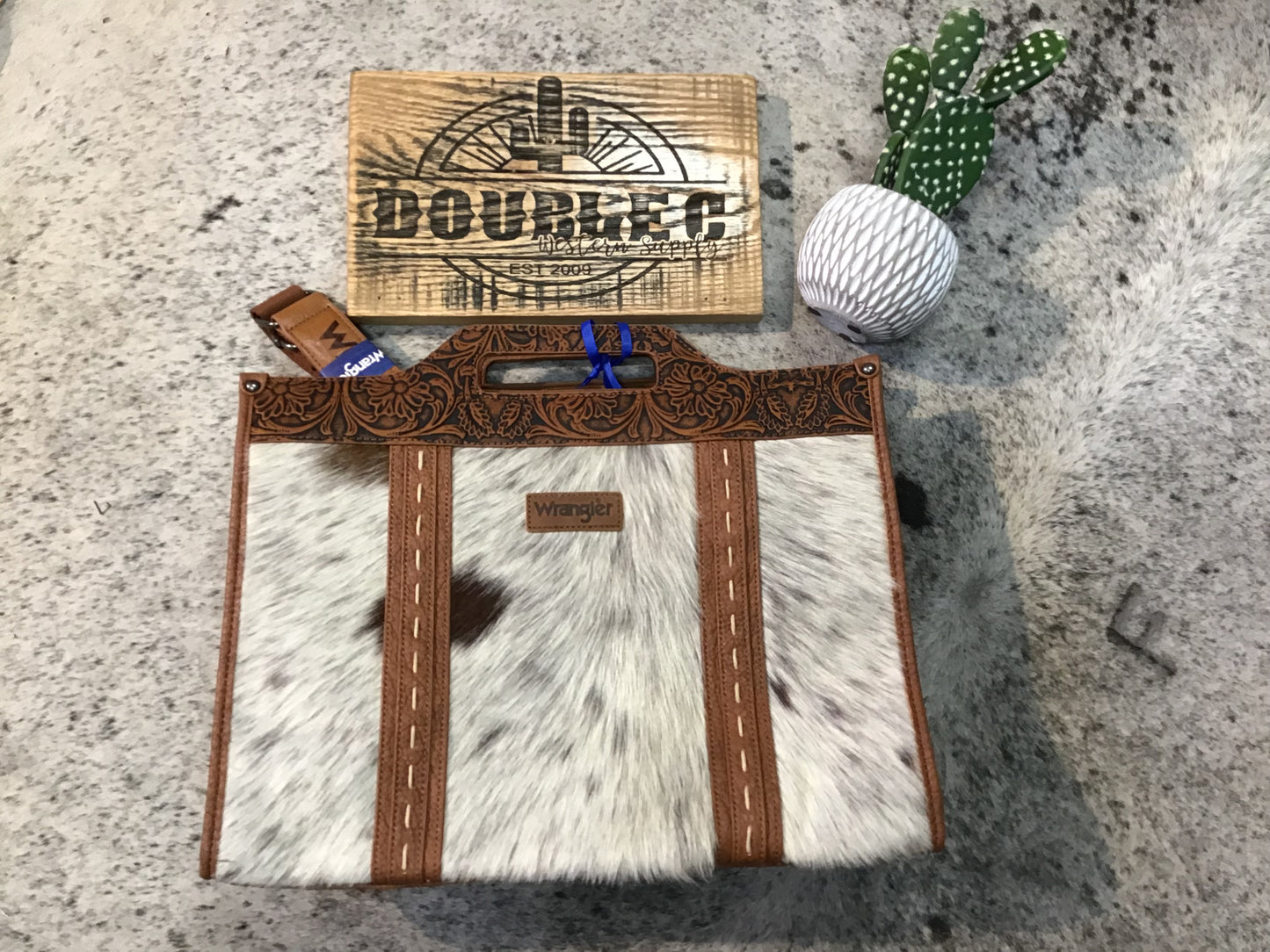 Wrangler Genuine Cowhide Carry-All Cowhide Large Tote /Crossbody - Brown WG283-014 Tote Montana West