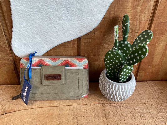 Wrangler Aztec Distressed Print Dual Sided Phone Wallet Crossbody WG221-183GN Handbag & Wallet Accessories Montana West