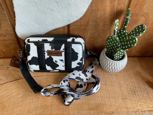 Wrangler Cow Print Crossbody Bag with Wallet Compartment WG133-3003 Purse Black Montana West