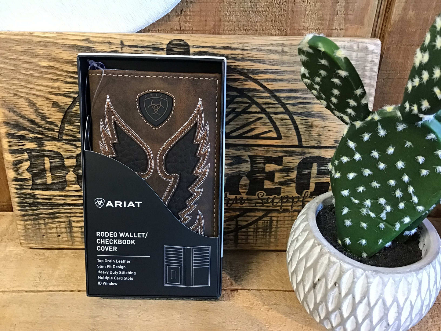 Ariat Western Men's Wallet Leather Boot Stitch Patch Brown A3565902 wallet Ariat