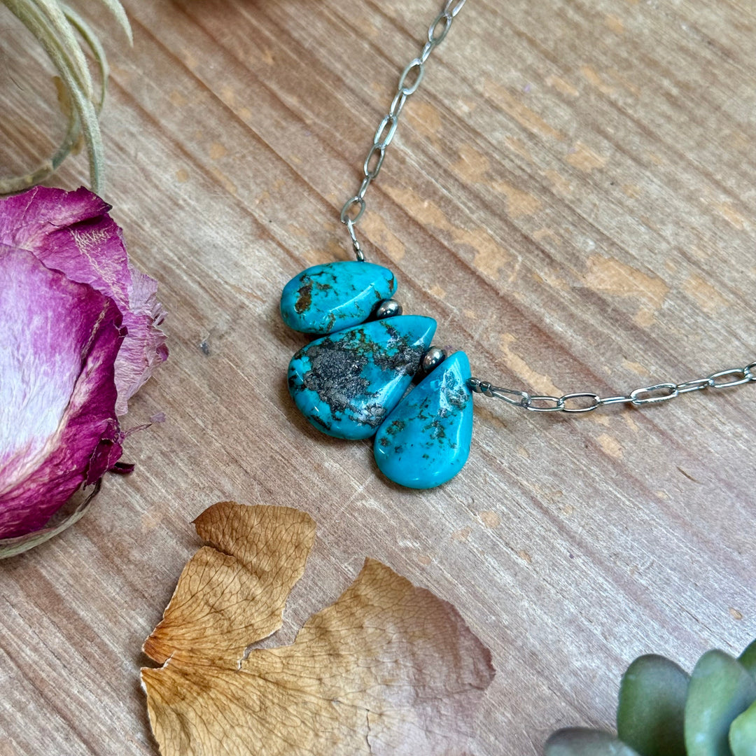 15” Turquoise Teardrop Chain Necklace – Silver Plated Paperclip Necklaces Shopify Collective The Bijoux FAB Jewelry The Bijoux FAB Jewelry