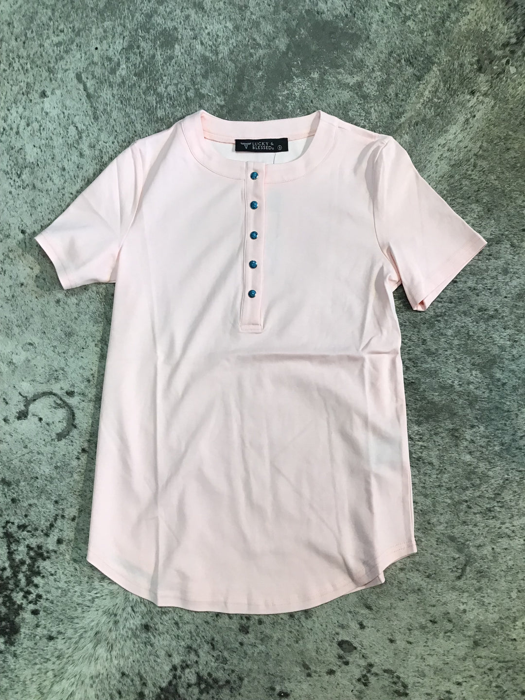 Turquoise Snap Button Down T-Shirt Shirts Pink button down casual western snap button turquoise western tee Lucky &amp; Blessed