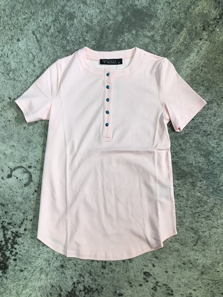 Turquoise Snap Button Down T-Shirt Shirts Pink button down casual western snap button turquoise western tee Lucky &amp; Blessed