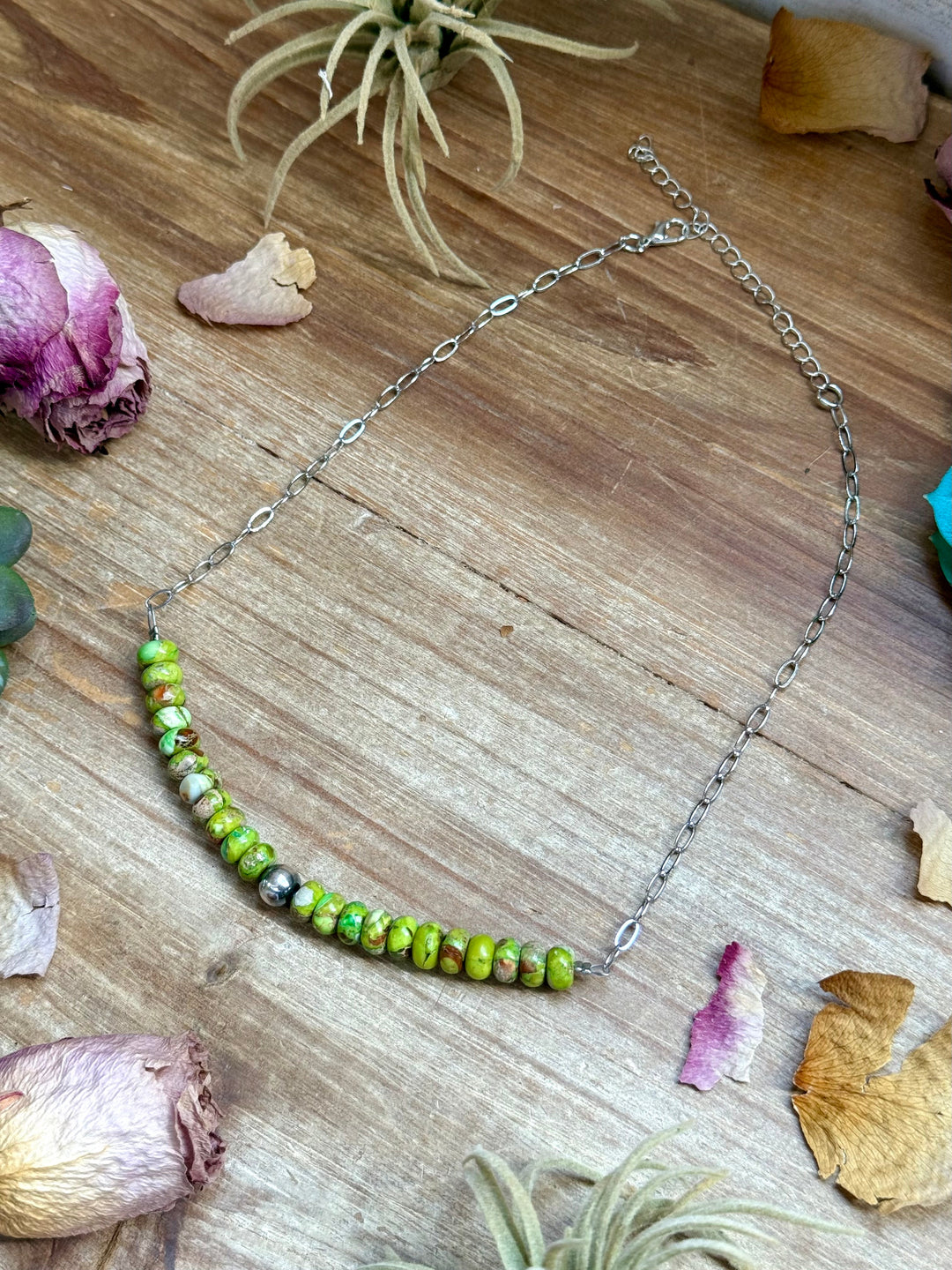 16” Green Variscite Paperclip Necklace – Sterling Silver Accent Necklaces Shopify Collective The Bijoux FAB Jewelry The Bijoux FAB Jewelry