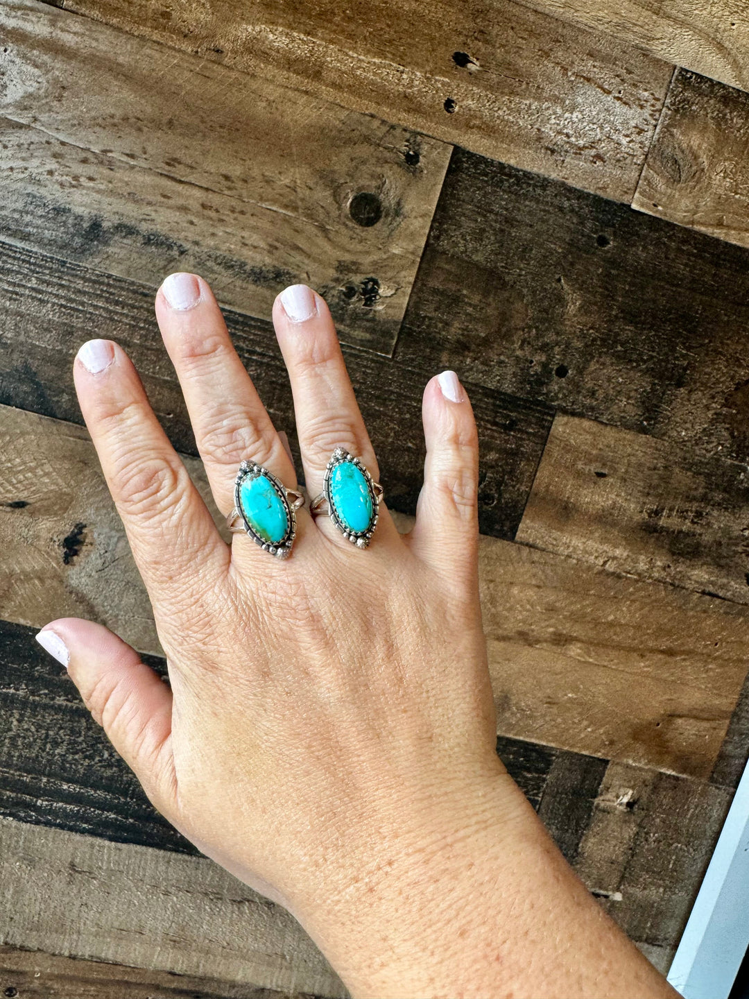 Ring size 7 & 8.5- long kingman turquoise and sterling silver ring Shopify Collective The Bijoux FAB Jewelry The Bijoux FAB Jewelry