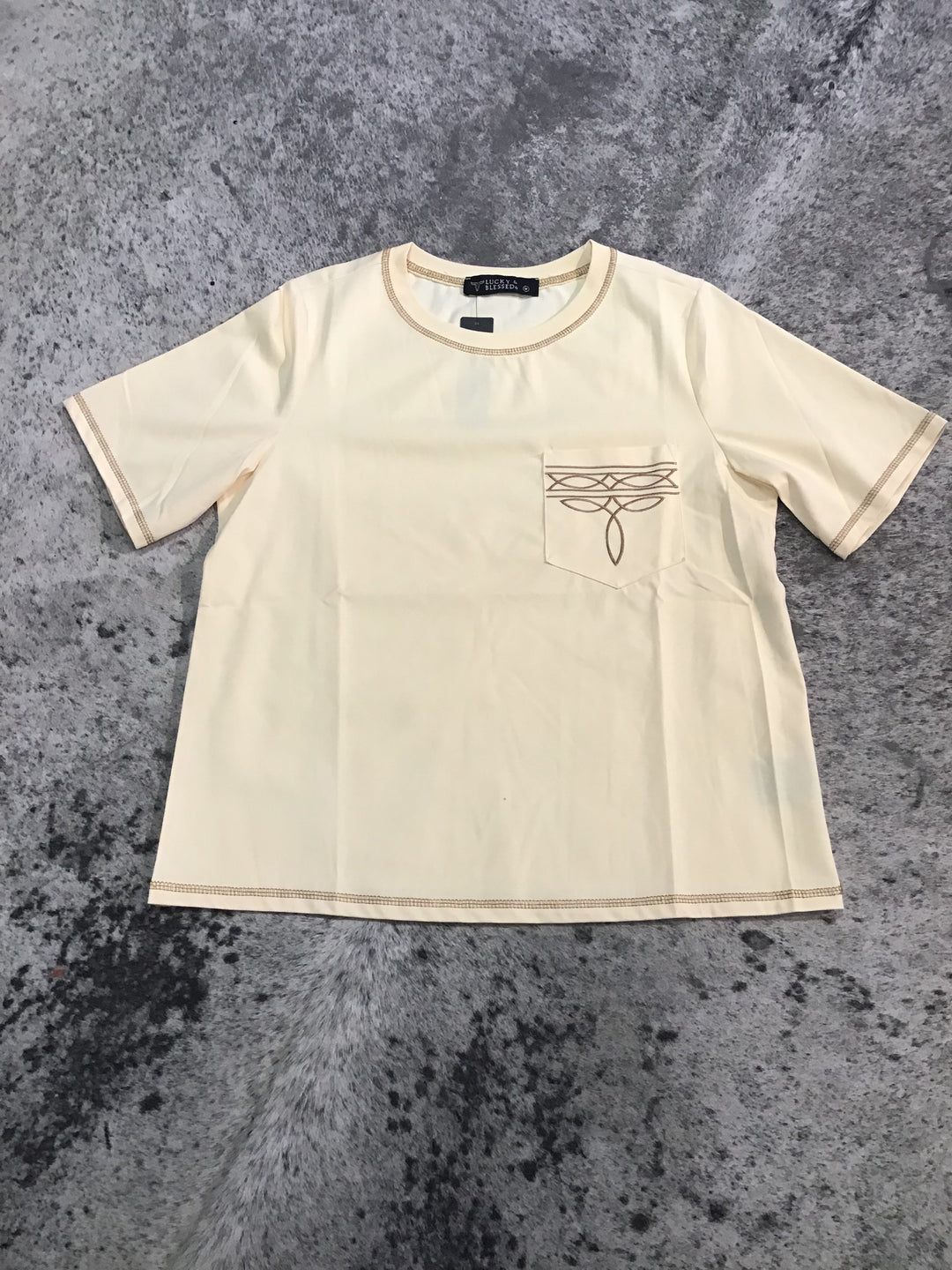 Boot-Stitch Contrast Embroidered Pocket Tee