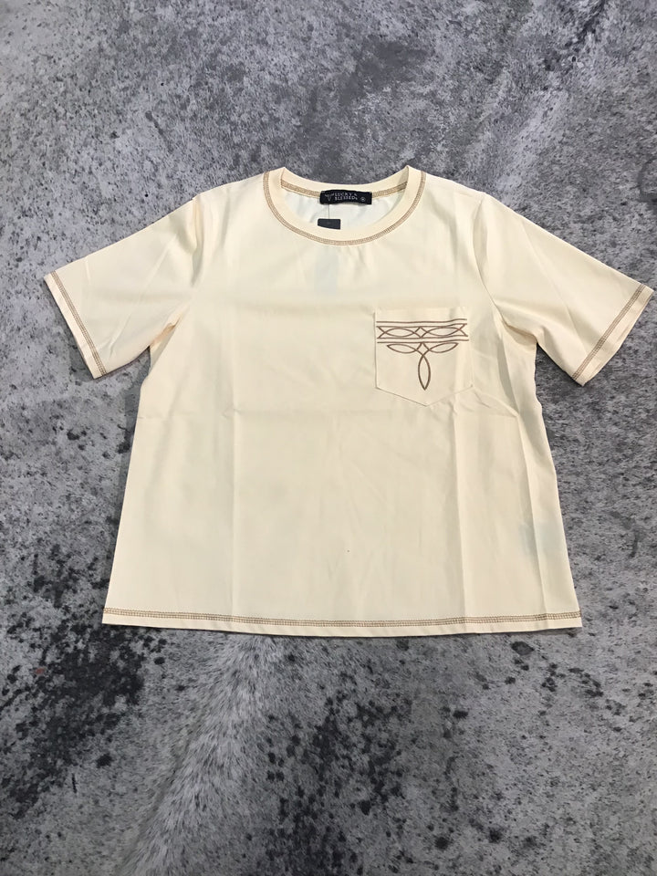 Boot-Stitch Contrast Embroidered Pocket Tee