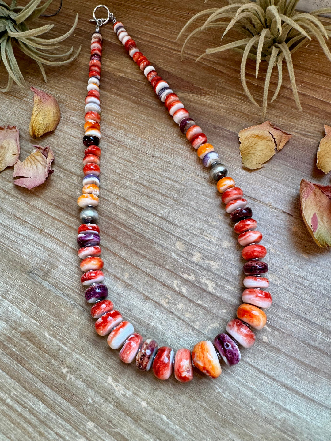 BE BOLD - 22-Inch Spiny Oyster & Wampum Statement Necklace with Sterling Silver Pearls Necklaces Shopify Collective The Bijoux FAB Jewelry The Bijoux FAB Jewelry