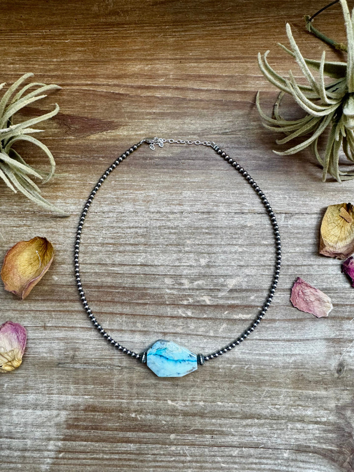 3 mm Sterling Silver Pearls with Peruvian Opal Choker Shopify Collective The Bijoux FAB Jewelry The Bijoux FAB Jewelry