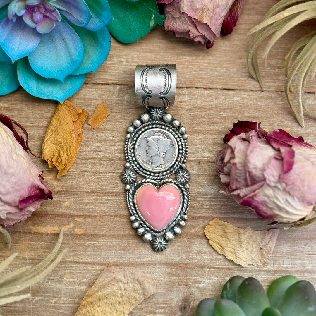 75 - Sterling Silver Pink Conch & Mercury Dime Pendant by Shay Pfeiffer Pendant Shopify Collective The Bijoux FAB Jewelry The Bijoux FAB Jewelry