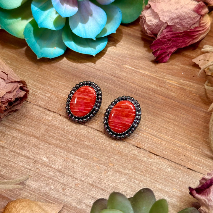 MJ Red Spiny Oyster Oval Stud Earrings Earrings Shopify Collective The Bijoux FAB Jewelry The Bijoux FAB Jewelry