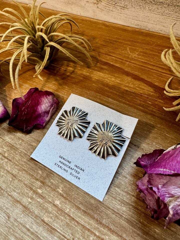 Square Cross Stud Earrings with Horse Stamp – Sterling Silver Earrings Shopify Collective The Bijoux FAB Jewelry The Bijoux FAB Jewelry