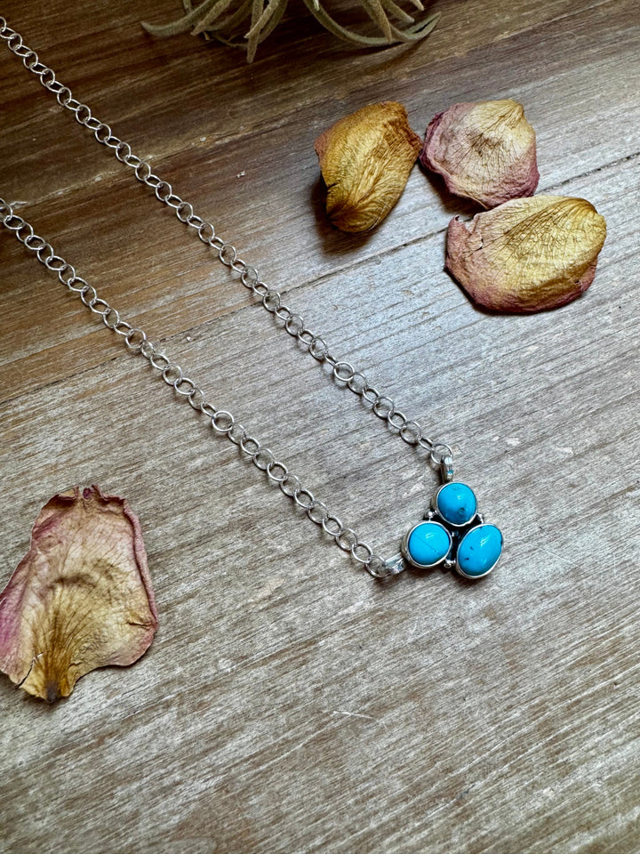 3-Stone Small Cluster Necklace – Kingman Turquoise – 17.5" ring Shopify Collective The Bijoux FAB Jewelry The Bijoux FAB Jewelry
