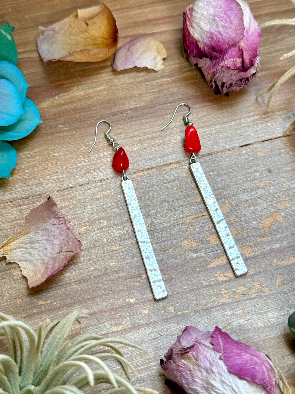 Dyed Coral Earrings – Silver Plated Hook & Dangle Earrings Shopify Collective The Bijoux FAB Jewelry The Bijoux FAB Jewelry