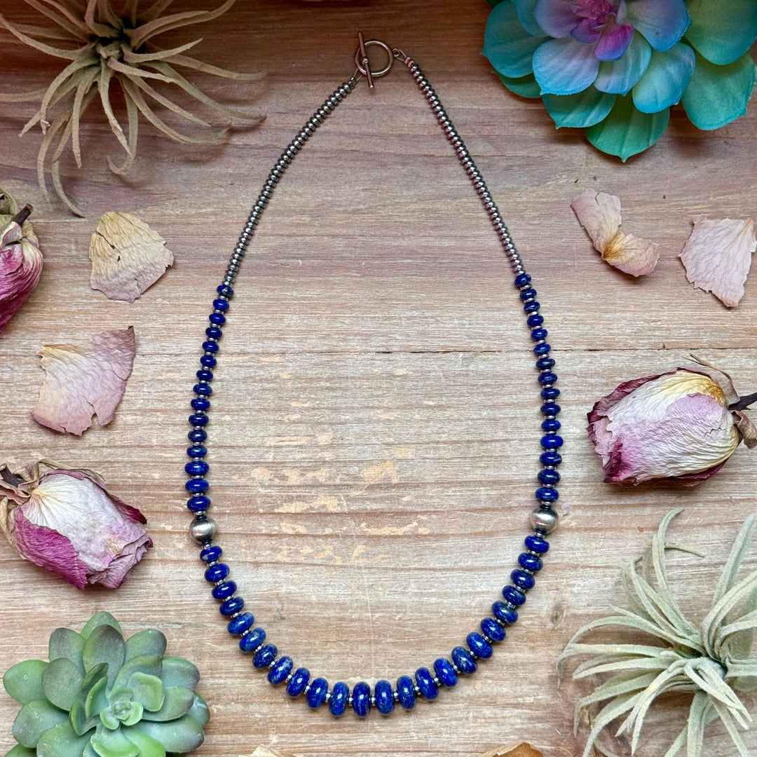 Lapis Rondelle & Hematite Necklace – 22" Necklaces Shopify Collective The Bijoux FAB Jewelry The Bijoux FAB Jewelry