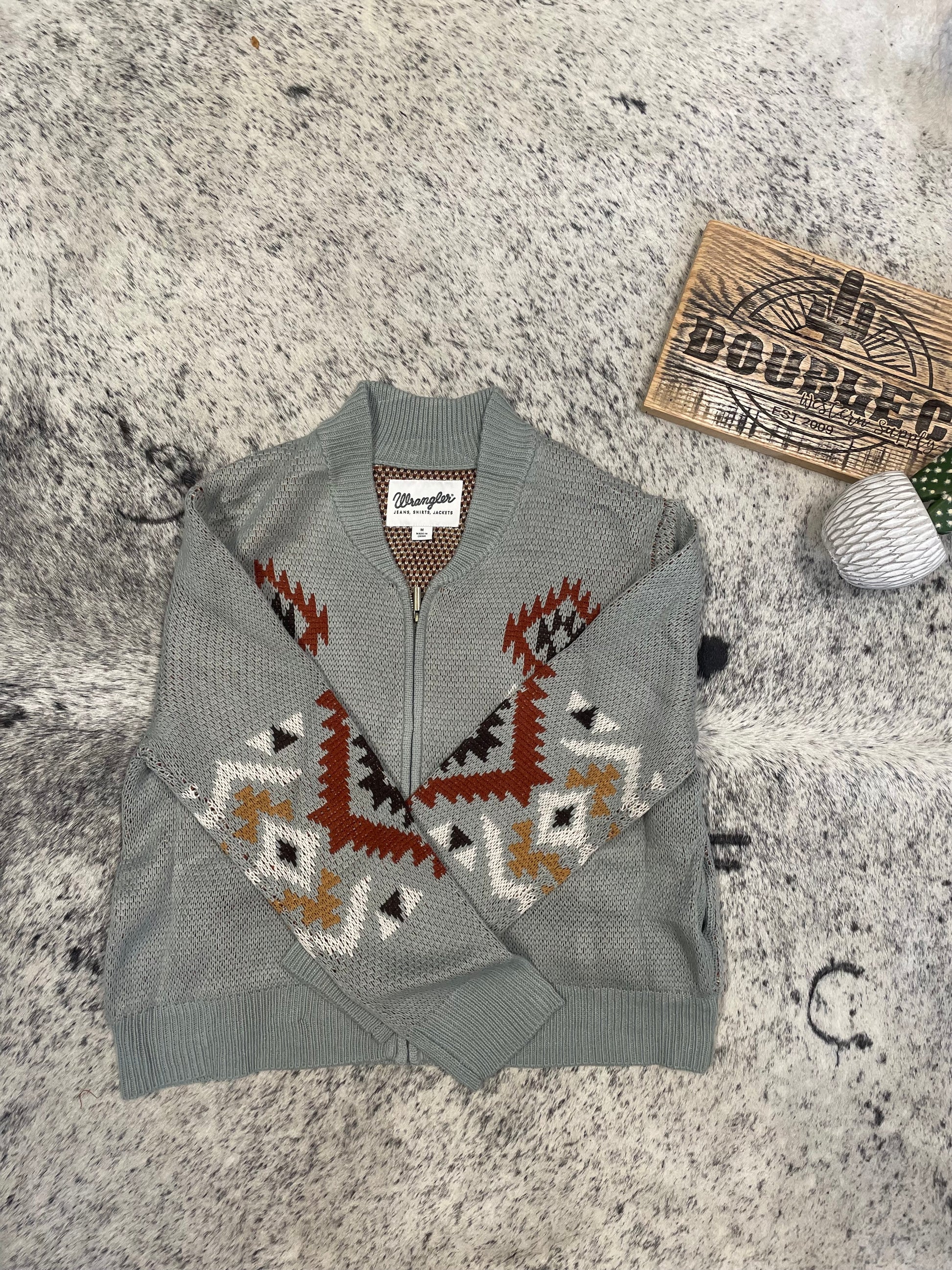 WOMEN'S SOUTHWESTERN FULL ZIP CARDIGAN SWEATER IN CACTUS Sweater Wrangler