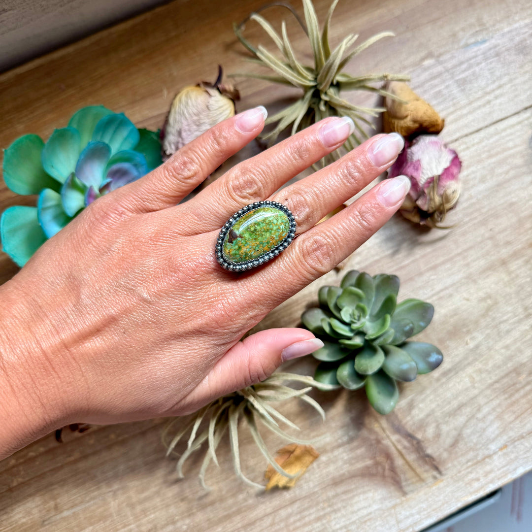 Mj Ring - Sterling Silver Green Turquoise Adjustable Ring Shopify Collective The Bijoux FAB Jewelry The Bijoux FAB Jewelry