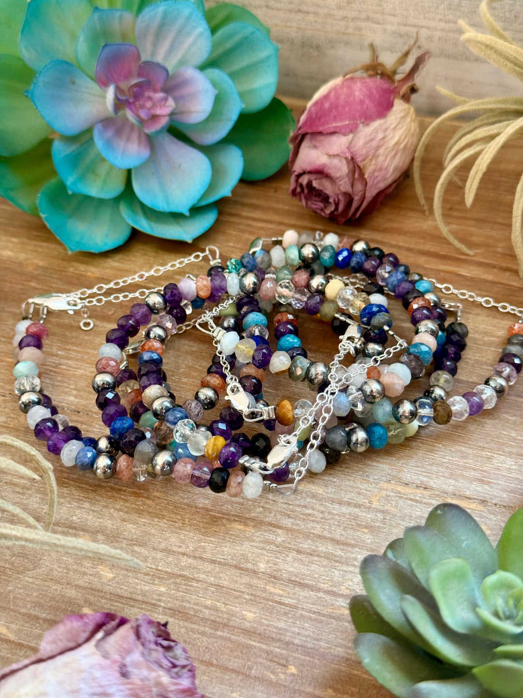 6.25” Mixed Gemstone Bracelet – 6mm Sterling Silver Pearls Bracelets Shopify Collective The Bijoux FAB Jewelry The Bijoux FAB Jewelry