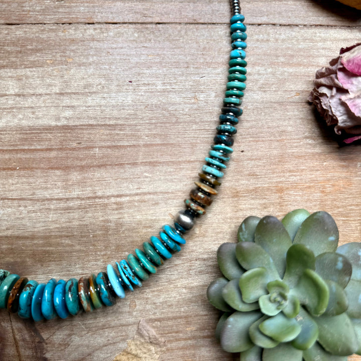 Tri-Color Turquoise Graduated Necklace with Hematite & Sterling Silver Accents – 23” Necklaces Shopify Collective The Bijoux FAB Jewelry The Bijoux FAB Jewelry