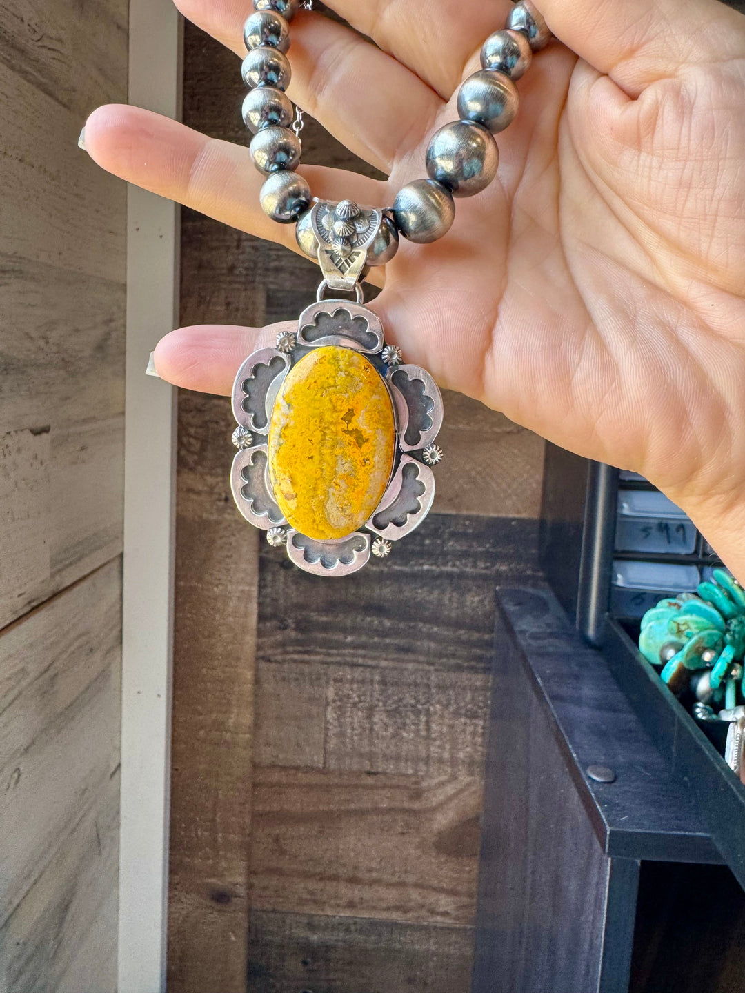 Bumblebee Jasper Pendant – Sterling Silver, Bright Yellow Pendant Shopify Collective The Bijoux FAB Jewelry The Bijoux FAB Jewelry