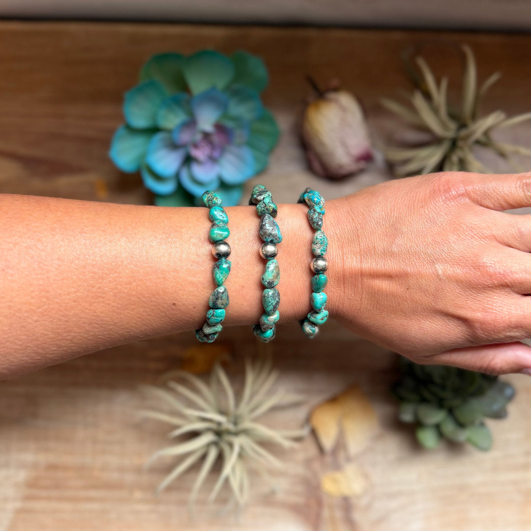 Turquoise Nugget Bracelet with Sterling Silver Pearls – 7” + Extender Bracelets Shopify Collective The Bijoux FAB Jewelry The Bijoux FAB Jewelry