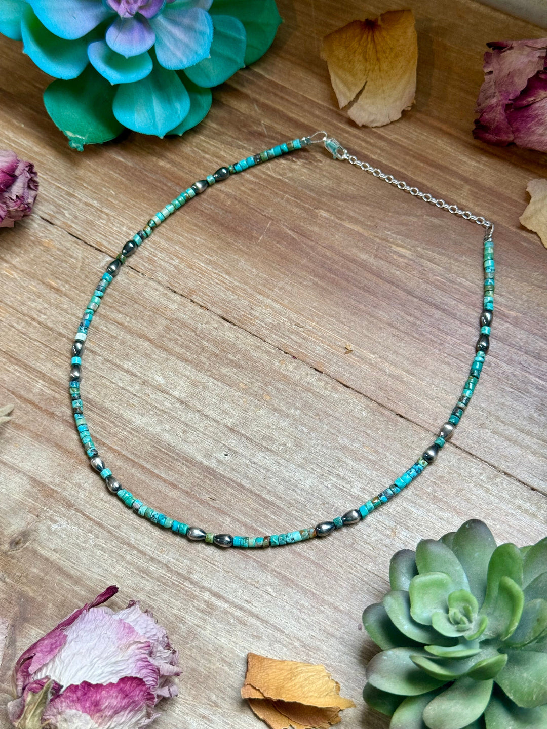 Turquoise Heishi Necklace with Pear Shape Pendant – 14” Necklaces Shopify Collective The Bijoux FAB Jewelry The Bijoux FAB Jewelry