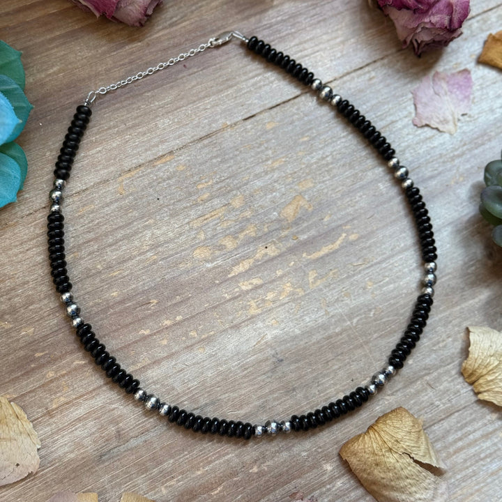 Black Onyx & Sterling Pearl Necklace 16.5” Necklaces Shopify Collective The Bijoux FAB Jewelry The Bijoux FAB Jewelry