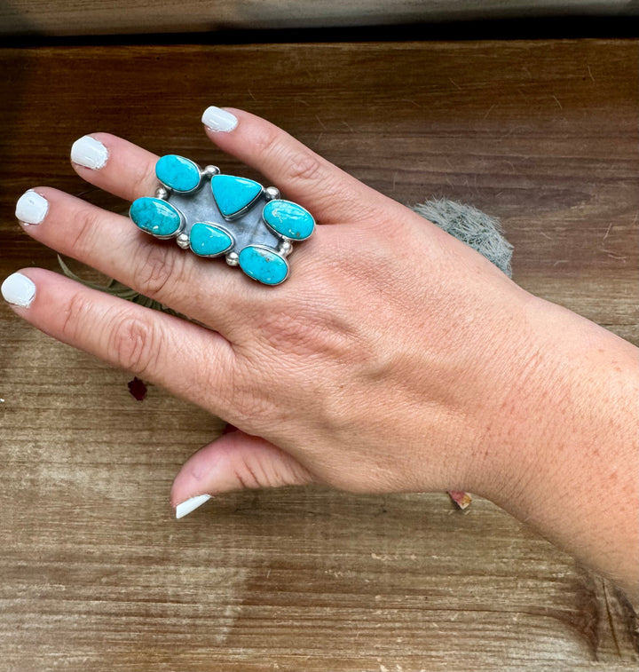 Long Ring- 6- Kingman turquoise ring and sterling silver ring Shopify Collective The Bijoux FAB Jewelry The Bijoux FAB Jewelry