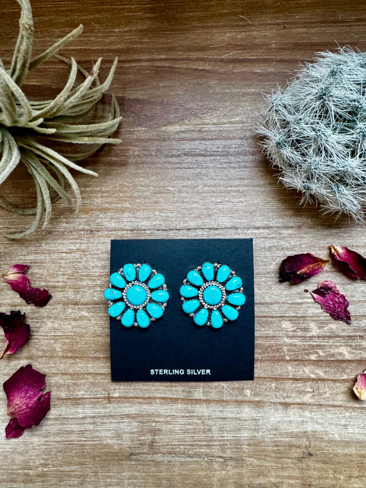 Cluster earrings stud - sterling silver and turquoise earrings Shopify Collective The Bijoux FAB Jewelry The Bijoux FAB Jewelry