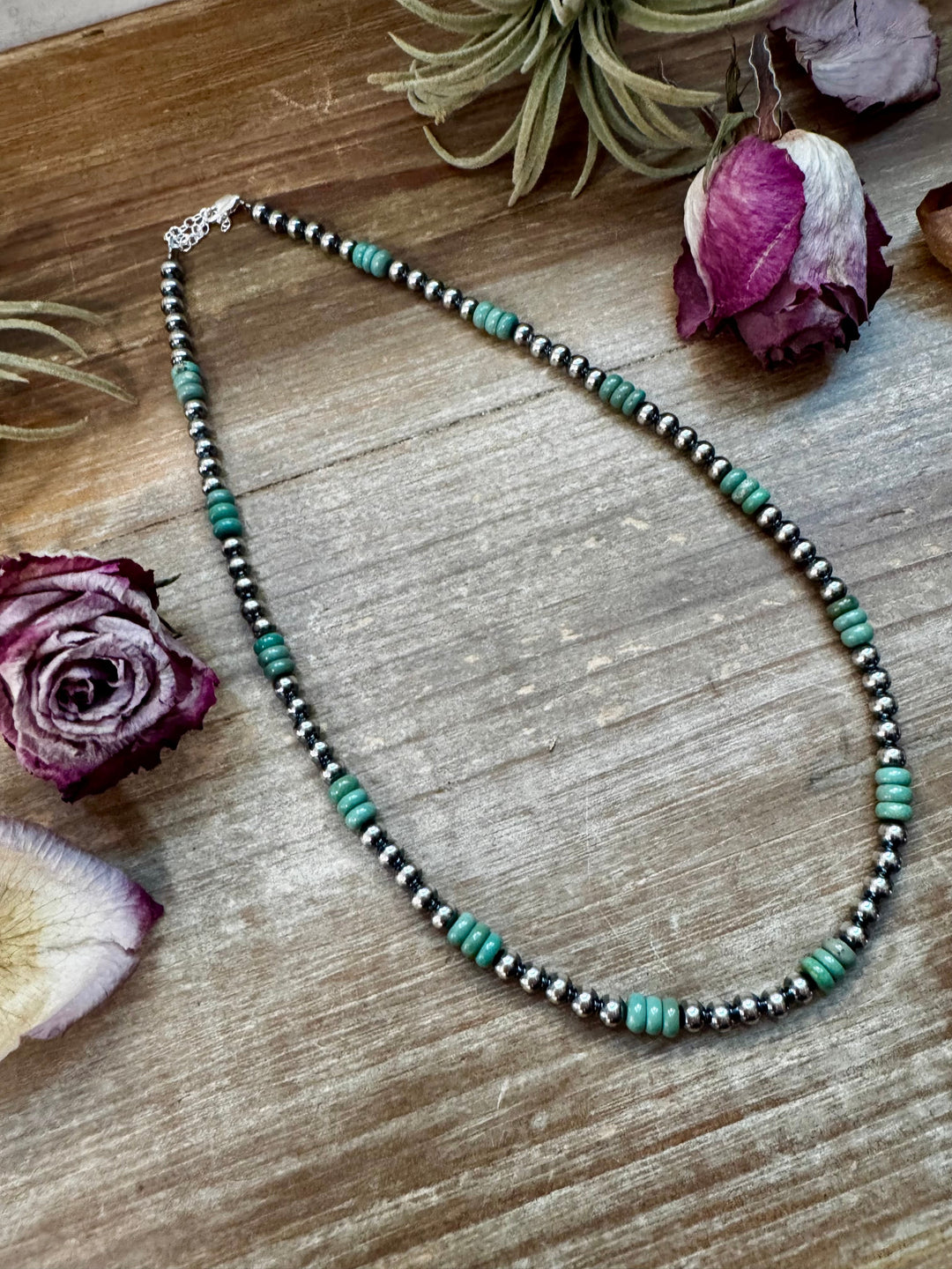 Green Turquoise & Sterling Silver Pearl Necklace – 5mm – Handmade by The Bijoux FAB – 19" Necklaces Shopify Collective The Bijoux FAB Jewelry The Bijoux FAB Jewelry