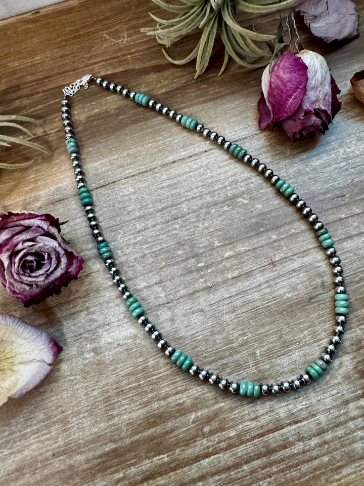 Green Turquoise & Sterling Silver Pearl Necklace – 5mm – Handmade by The Bijoux FAB – 19" Necklaces Shopify Collective The Bijoux FAB Jewelry The Bijoux FAB Jewelry